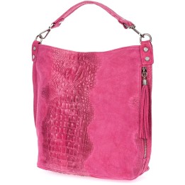 Fuksjowa skórzana torba shopper CROCO | Beltimore
