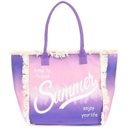 Fioletowa duża torba plażowa Boho Summer z zamkiem