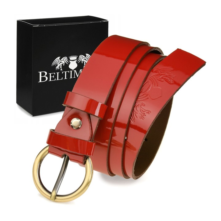 Beltimore czerwony skórzany pasek damski 3 cm