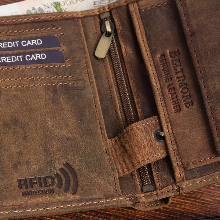 Męski portfel skórzany nubuk RFiD Beltimore R90