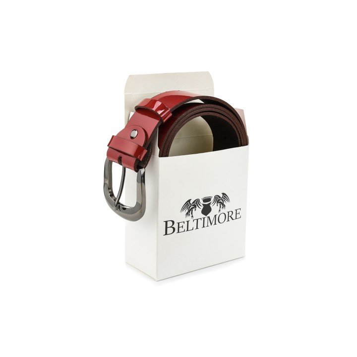 Beltimore damski pasek skórzany 4 cm czerwony