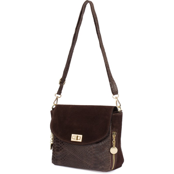 Brązowa włoska torebka skórzana listonoszka T96