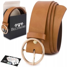 Skórzany pasek damski camelowy 3,5 cm Beltimore B86
