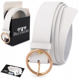 Biały skórzany pasek damski 3,5 cm Beltimore B87