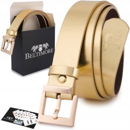 Skórzany pasek damski złoty 3 cm Beltimore D74