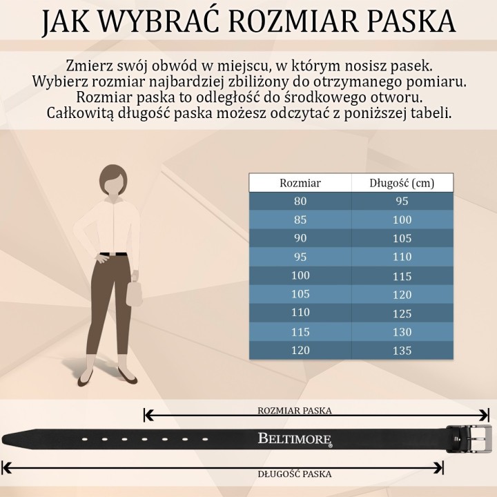 Czarny skórzany pasek damski 3 cm Beltimore D96