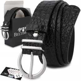 Skórzany pasek damski czarny croco 3 cm Beltimore