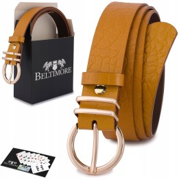 Skórzany pasek damski croco żółty 3 cm | Beltimore E57