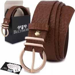 Damski pasek skórzany croco brązowy 3 cm Beltimore E58