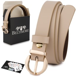 Beżowy skórzany pasek damski 1,8 cm Beltimore O25