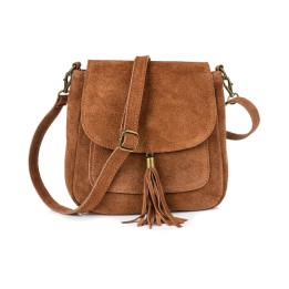 Skórzana zamszowa listonoszka damska camel
