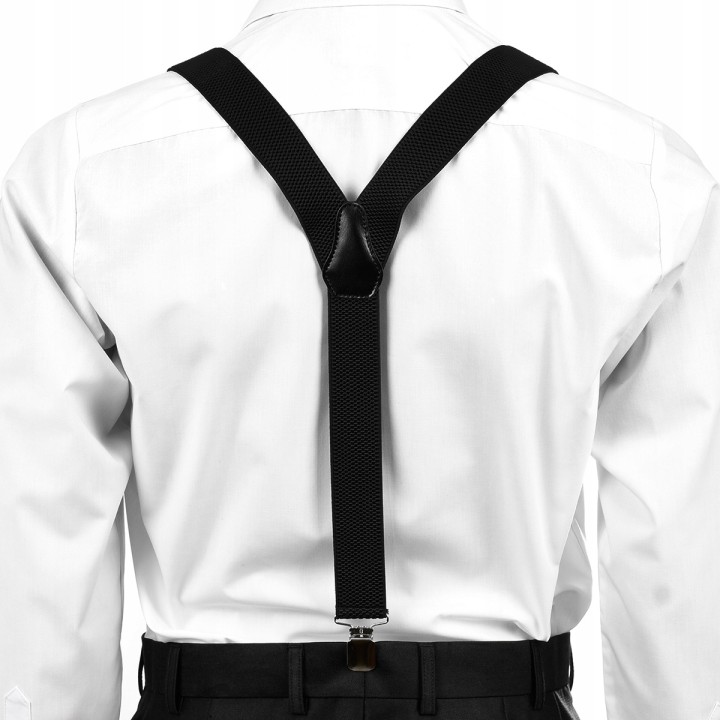 Paczka 10 sztuk: Szelki do spodni męskie eleganckie mocne V czarne SZ2