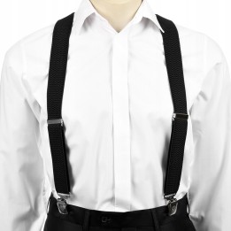 Paczka 7 sztuk: Szelki do spodni męskie eleganckie mocne V czarne SZ3