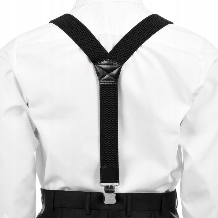 Paczka 7 sztuk: Szelki do spodni męskie eleganckie mocne V czarne SZ3