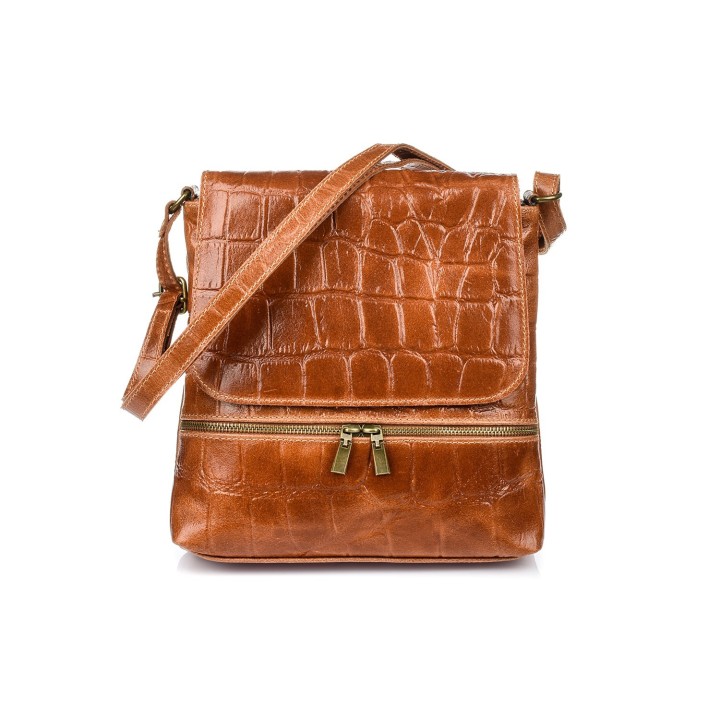 Camelowa listonoszka skórzana Croco B69 | Beltimore