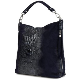 Granatowa skórzana torba shopper Beltimore CROCO