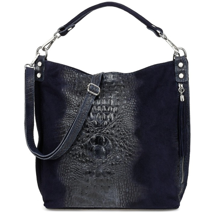 Granatowa skórzana torba shopper Beltimore CROCO