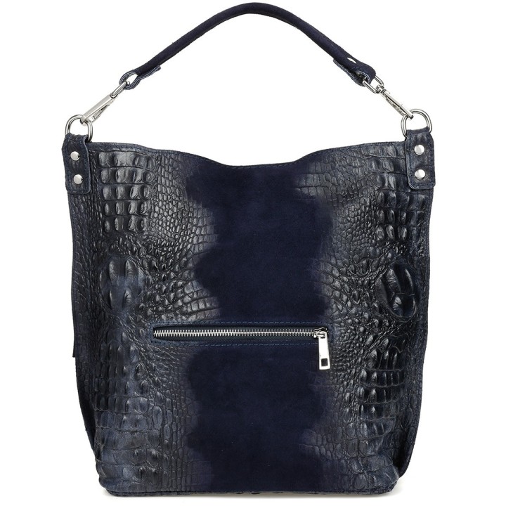 Granatowa skórzana torba shopper Beltimore CROCO