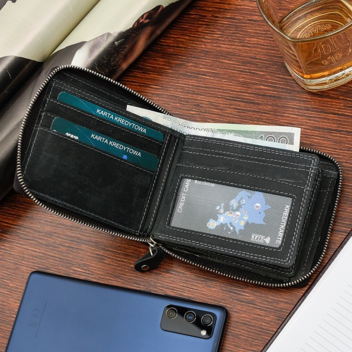 Portfel skórzany męski RFiD nubuk czarny Beltimore