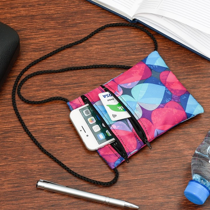 Mix 10 szt etui na szyję, paszportówka, dwa suwaki, kodura print I38