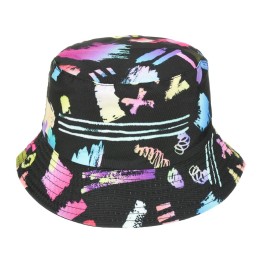 Dwustronny kapelusz bucket hat czarny i kolorowy