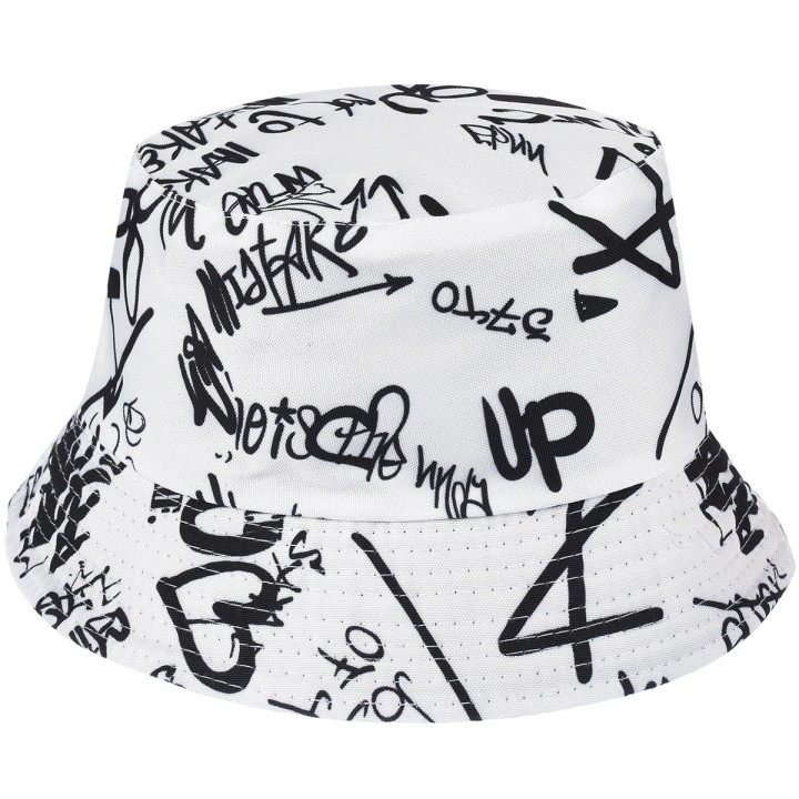 Biały dwustronny kapelusz bucket hat na ryby i spacery