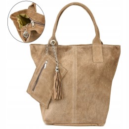 Włoska zamszowa shopperka A4 taupe | Beltimore