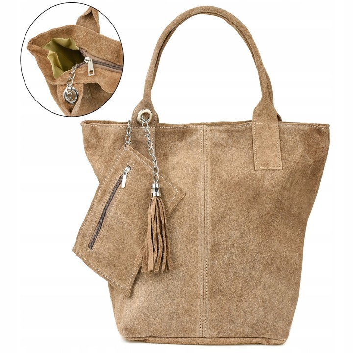 Włoska zamszowa shopperka A4 taupe | Beltimore