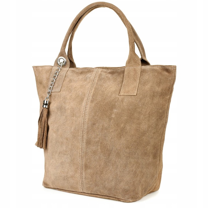 Włoska zamszowa shopperka A4 taupe | Beltimore