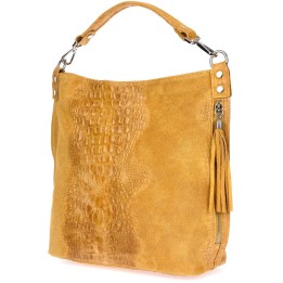 Musztardowa skórzana torba shopper Beltimore