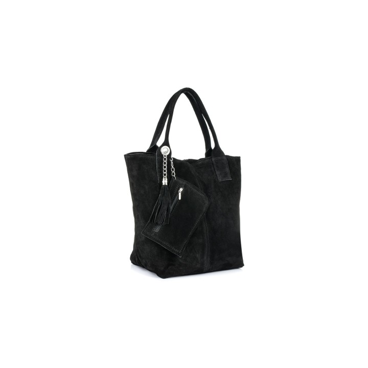 Włoska skórzana shopperka A4 zamszowa czarna | Beltimore